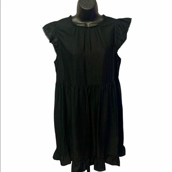 Women’s Black black Flutter short  sleeve dress - Picture 1 of 2